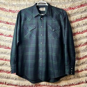 VTG Ruddock Flying R Made In USA Western Rodeo Thick Plaid Shirt Size XL